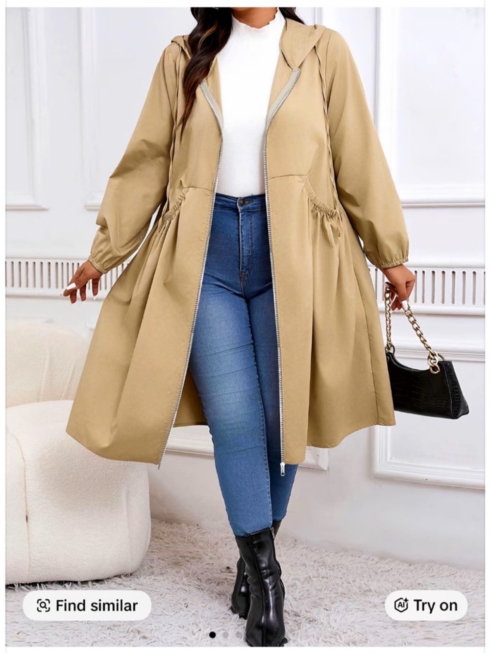 Women's Hooded Rain Coat in Light Beige